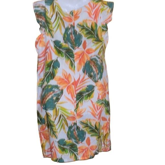 Nicole Miller Dress XS 100% linen Floral Tropical Vacation Flutter Sleeve ‎ NWT - Picture 4 of 7
